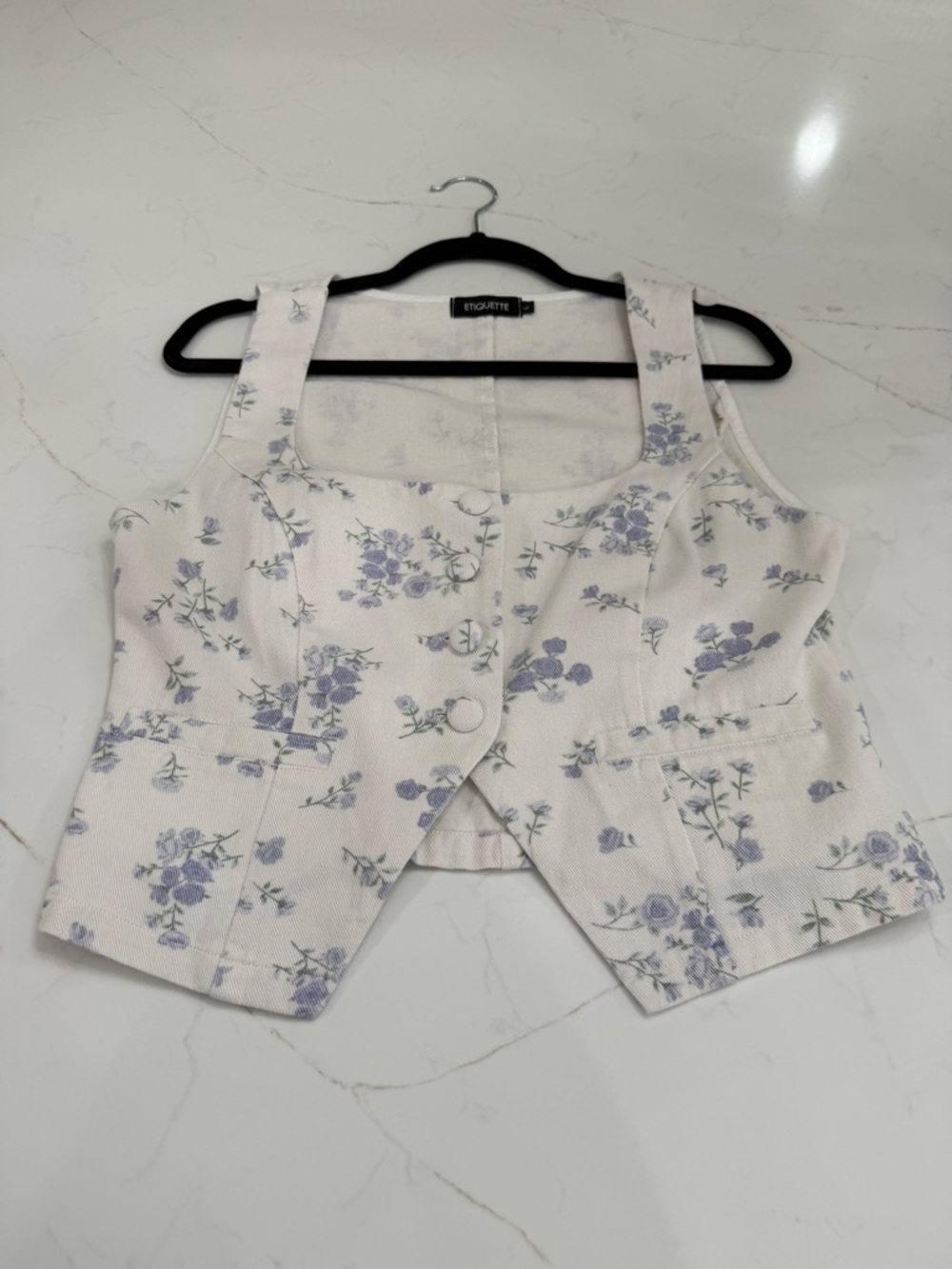 Etiquette Clothiers White & Lavender Floral Button Vest
